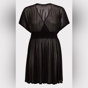 #408 - Torrid Mesh Smock Waist Cover Up Dress Sheer Sexy Lingerie Mini Nightgown